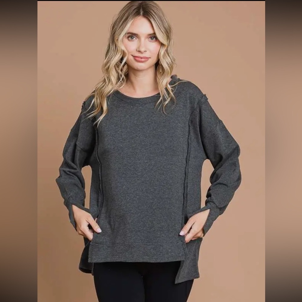 Culture Code Charcoal Oversized Exposed Seam Top